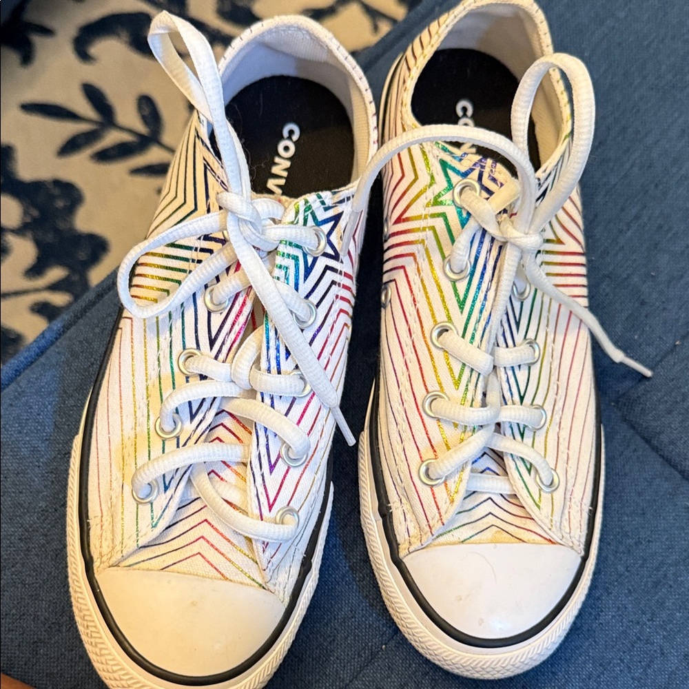 Converse Kids' White Sneakers with Rainbow Stripes